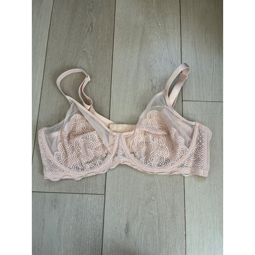 HSIA Womens Unlined Underwire Lace‎ Bra Sheer Mesh Blush Pink 42D
